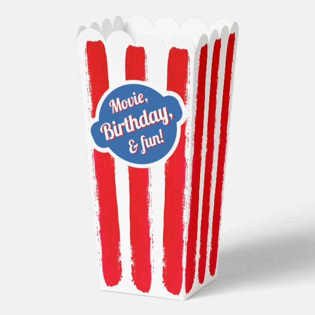 Retro Red Blue White Stripe Popcorn Movie Cinema Favor Boxes (Front)