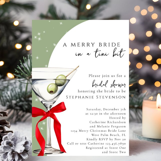 Retro Red Bow Martini Christmas Bridal Shower Invitation (Creator Uploaded)