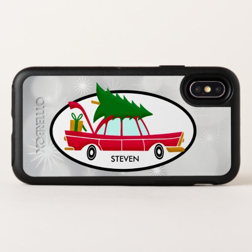 Retro Red Car Carrying a Christmas Tree OtterBox Symmetry iPhone X Case