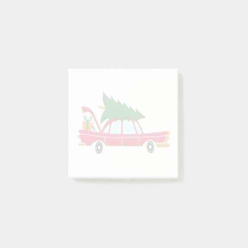 Retro Red Car Carrying a Christmas Tree Post_it Notes