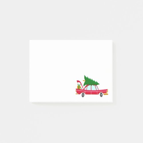 Retro Red Car Carrying a Christmas Tree Post_it Notes