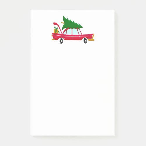 Retro Red Car Carrying a Christmas Tree Post_it Notes