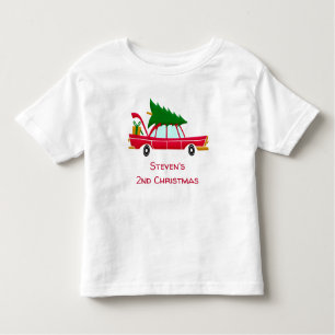 Retro Red Car Carrying a Christmas Tree Toddler T-shirt