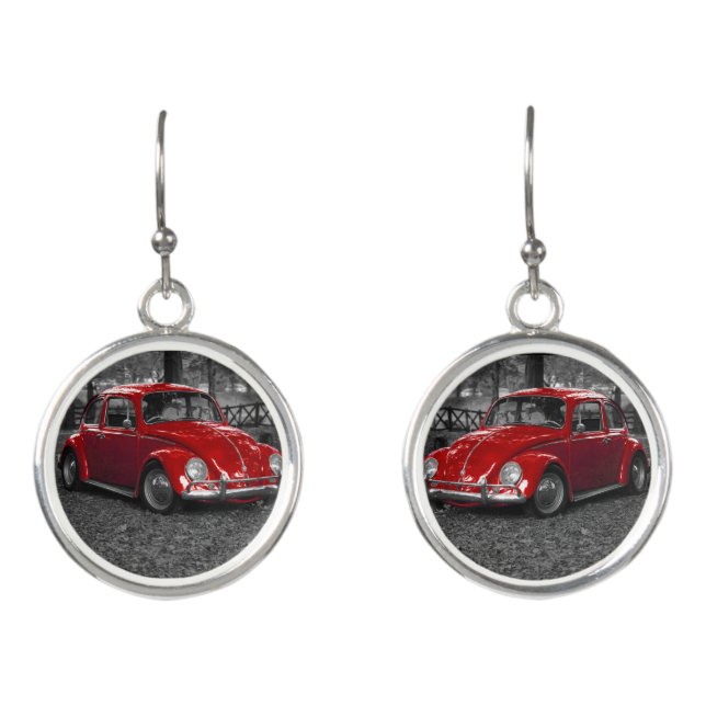 Retro Red Car Dangle Earrings (Front)