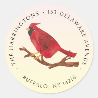 Retro Red Cardinal Hand-Illustrated Return Address Classic Round Sticker