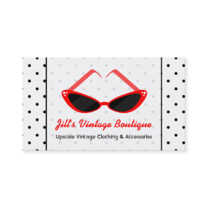 Retro Red Cat Eye Sunglasses & Black Polka Dots Business Card