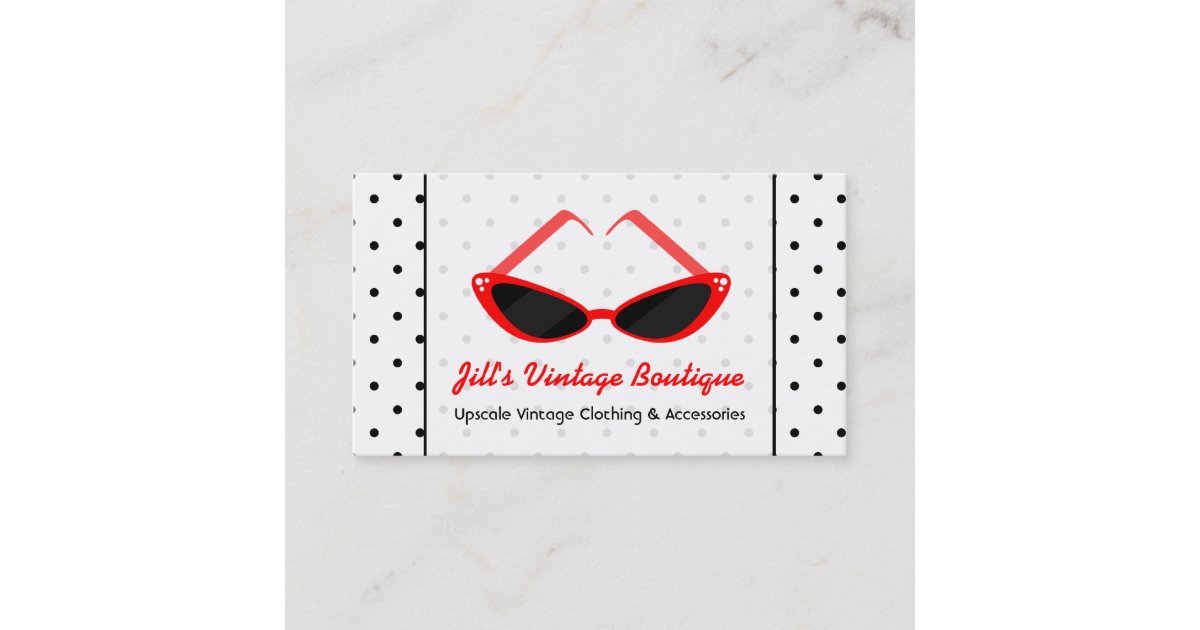 Retro Red Cat Eye Sunglasses Black Polka Dots Business Card