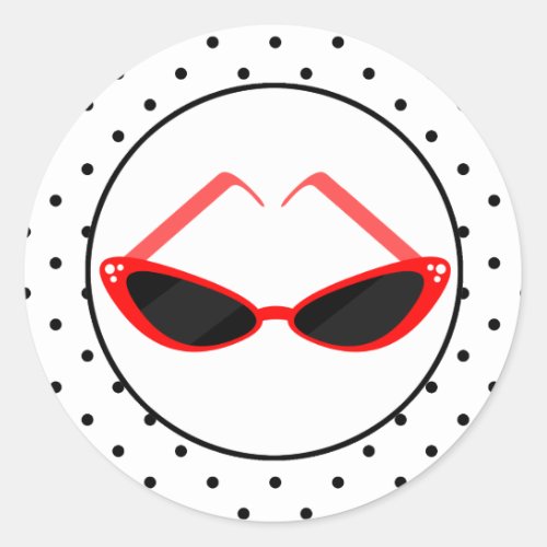 Retro Red Cat Eye Sunglasses  Black Polka Dots Classic Round Sticker