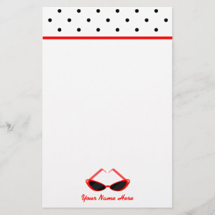 Retro Red Cat Eye Sunglasses & Black Polka Dots Stationery