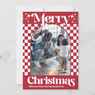 Retro Red Checkerboard Christmas Flat Card