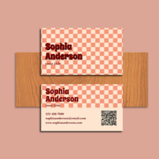 Retro Red Checkered Bold with QR Code              Business Card