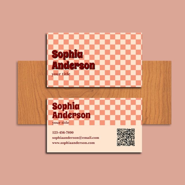 Retro Red Checkered Bold with QR Code              Business Card (Creator Uploaded)