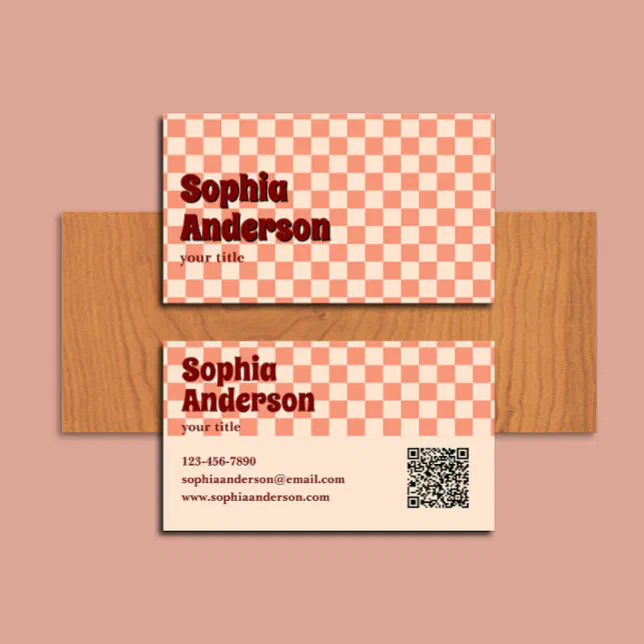 Retro Red Checkered Bold with QR Code Business Card | Zazzle