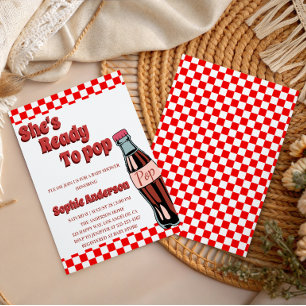 Retro Red Checkered She’s Ready to Pop Baby Shower Invitation