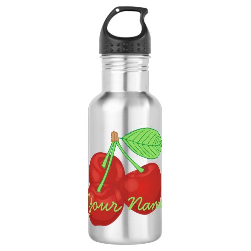 Retro Red Cherries Cherry Cluster Stainless Steel Water Bottle