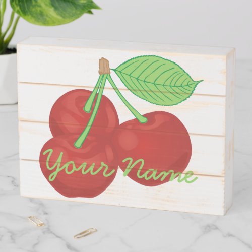 Retro Red Cherries Cherry Cluster Wooden Box Sign
