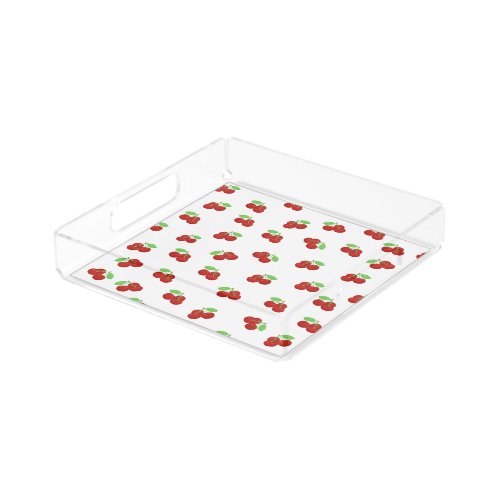 Retro Red Cherries Cherry Pattern Acrylic Tray