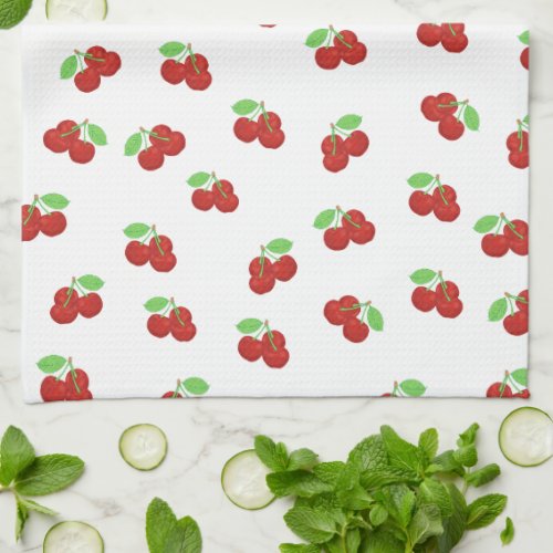 Retro Red Cherries Cherry Pattern Kitchen Towel