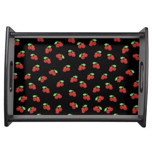 Retro Red Cherries Cherry Pattern Serving Tray