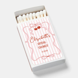 Retro Red Cherries with Pink Bow Stripes Party Matchboxes