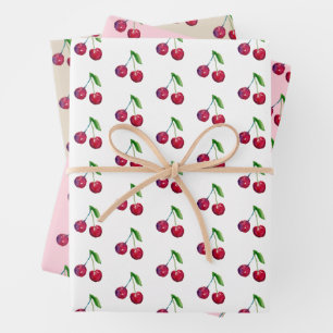 Retro Red Cherry Packaging Cute Artisan Christmas Wrapping Paper Sheets