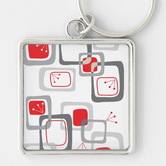 Retro Red Cherry Squares Keychain (Front)
