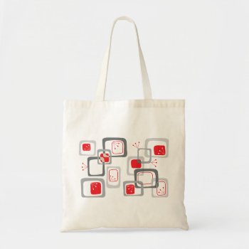 Retro Red Cherry Squares Pattern Custom Tote Bag by fat_fa_tin at Zazzle
