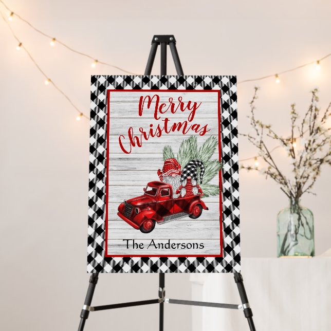 Retro Red Christmas Buffalo Truck Gnomes Holiday Foam Board (In Situ (Stand))