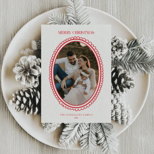 Retro Red Christmas Family Photo Holiday Card