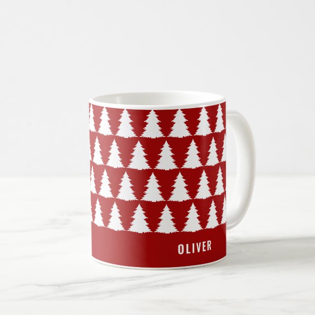 Retro Red Christmas Modern Minimal Unique Coffee Mug (Front Right)
