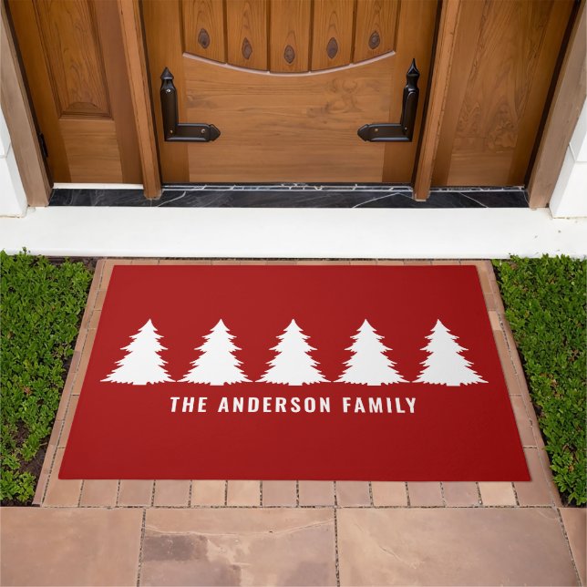 Retro Red Christmas Modern Minimal Unique Doormat (Outdoor)