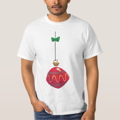 Retro Red Christmas Ornament With a Green Bow T_Shirt