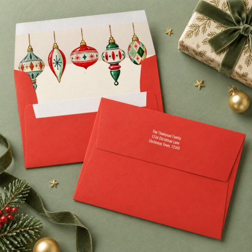 Retro Red Christmas Ornaments Return Address Envelope
