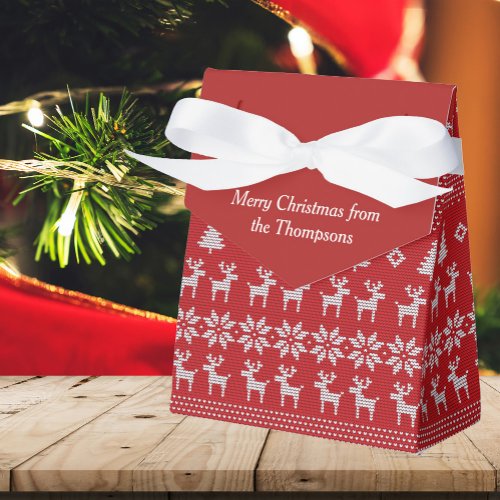 Retro Red Christmas Reindeer Custom Holiday Party Favor Boxes