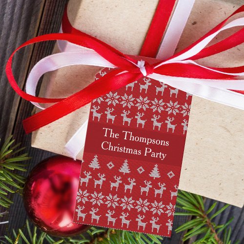 Retro Red Christmas Reindeer Custom Holiday Party Gift Tags
