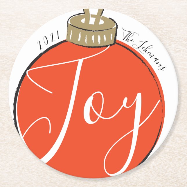 Retro Red Christmas Round Paper Coaster (Front)