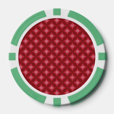 Retro Red Christmas Snowflakes Poker Chips