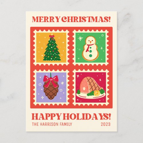 Retro Red Christmas Stamp Holidays Postcard