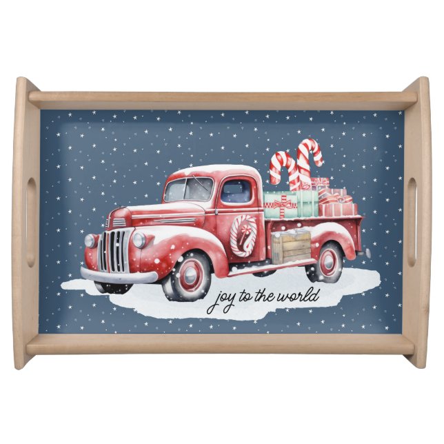 Retro Red Christmas Truck In Snow Serving Tray (Front)