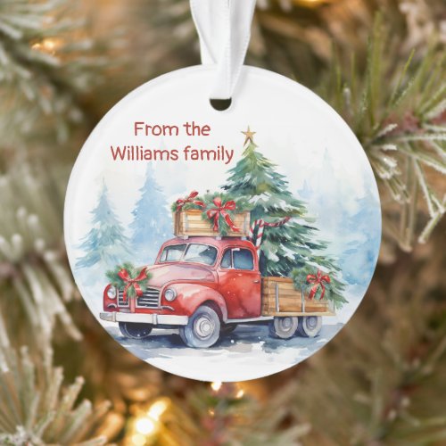 Retro Red Christmas Truck Ornament