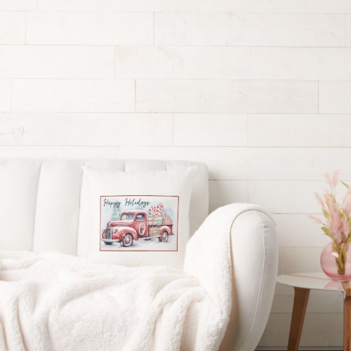 Retro Red Christmas Truck Throw Pillow