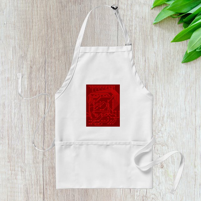 Retro Red Circuit Board Tech Pattern Adult Apron (Creator Uploaded)