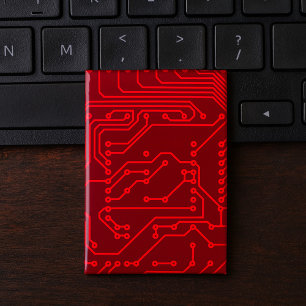 Retro Red Circuit Board Tech Pattern Button