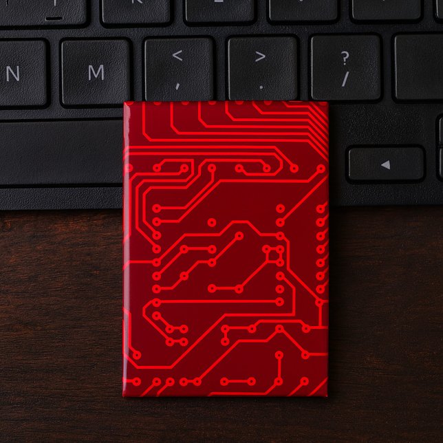 Retro Red Circuit Board Tech Pattern Button (Creator Uploaded)