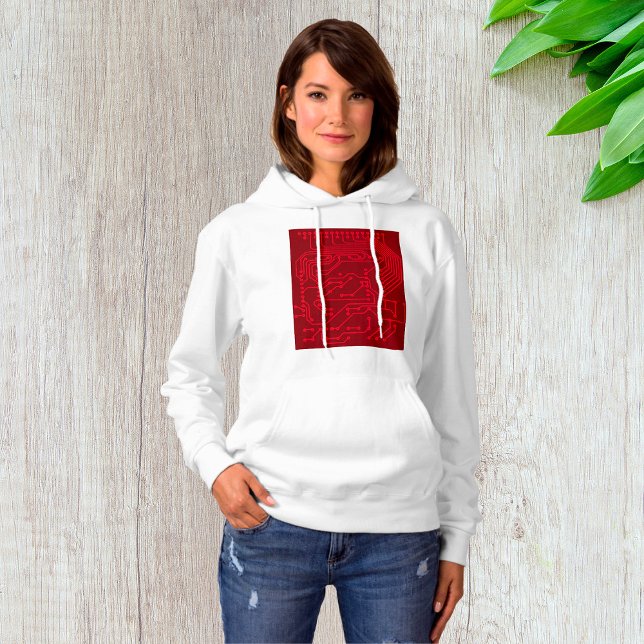 Retro Red Circuit Board Tech Pattern Hoodie (Creator Uploaded)