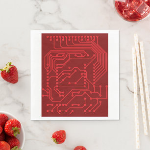 Retro Red Circuit Board Tech Pattern Napkins