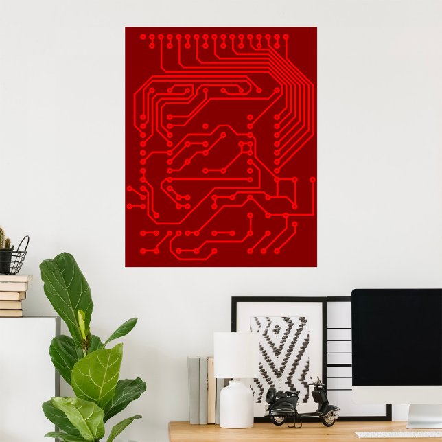 Retro Red Circuit Board Tech Pattern Poster (Creator Uploaded)