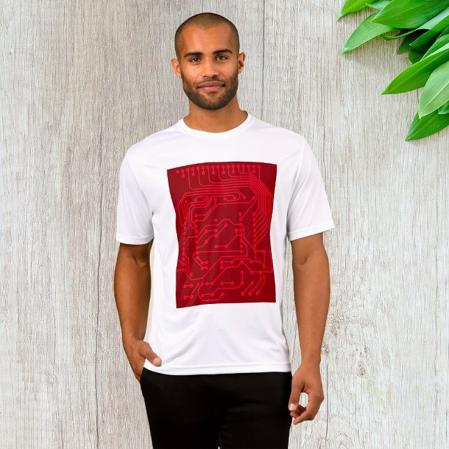 Retro Red Circuit Board Tech Pattern T-Shirt (Creator Uploaded)
