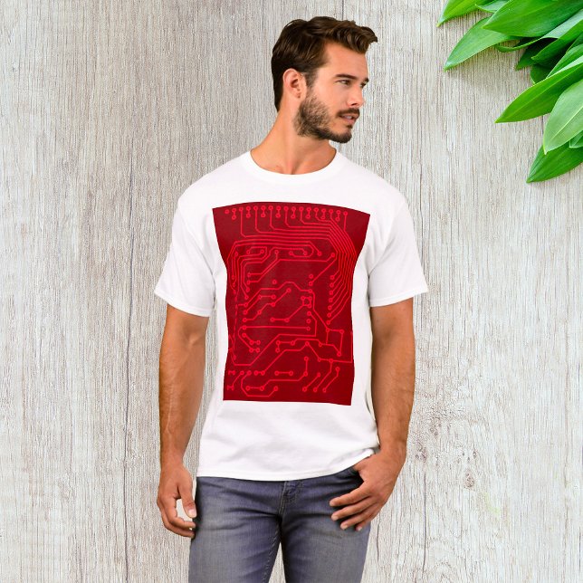 Retro Red Circuit Board Tech Pattern T-Shirt (Creator Uploaded)