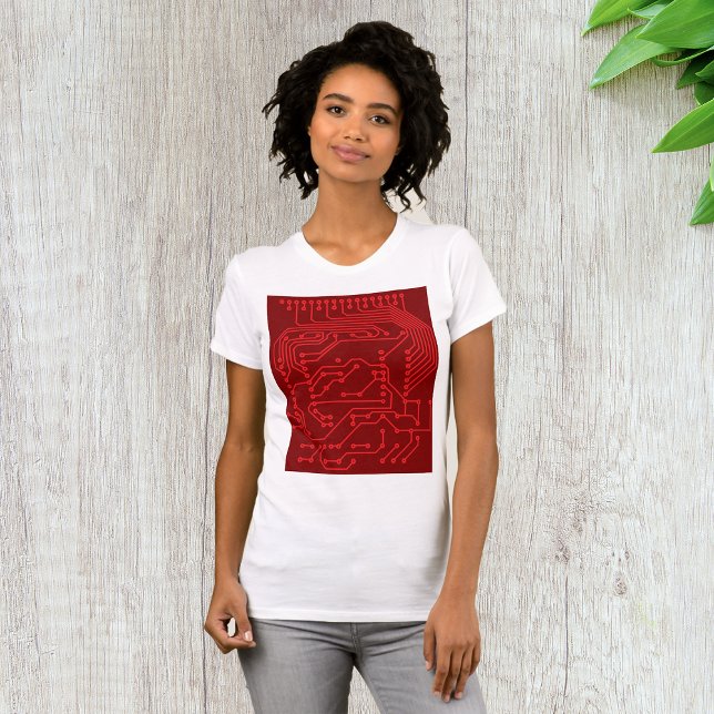 Retro Red Circuit Board Tech Pattern T-Shirt (Creator Uploaded)